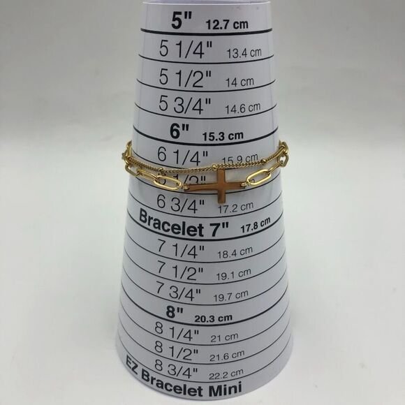 18K Gold Plated Stainless Steel Multi Strand Cross Bracelet Women's Spiritual - Picture 7 of 9
